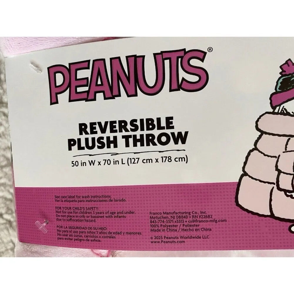 Peanuts Snoopy Woodstock Puffer Jacket Puffy Coat Throw Blanket 50‎ X 70” Pink